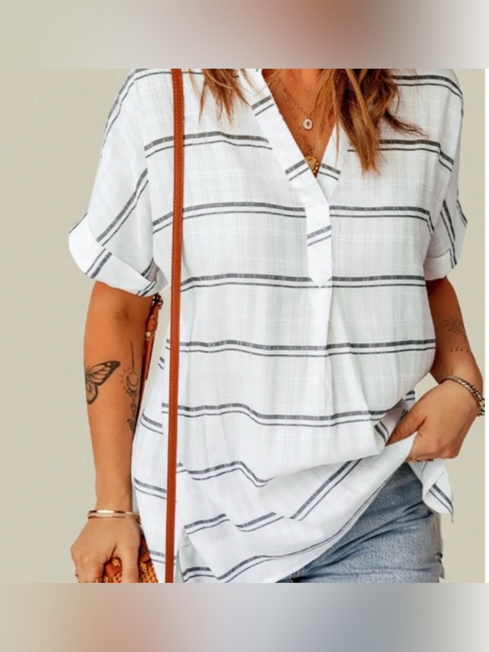 Cupshe Cream and Black Striped Top